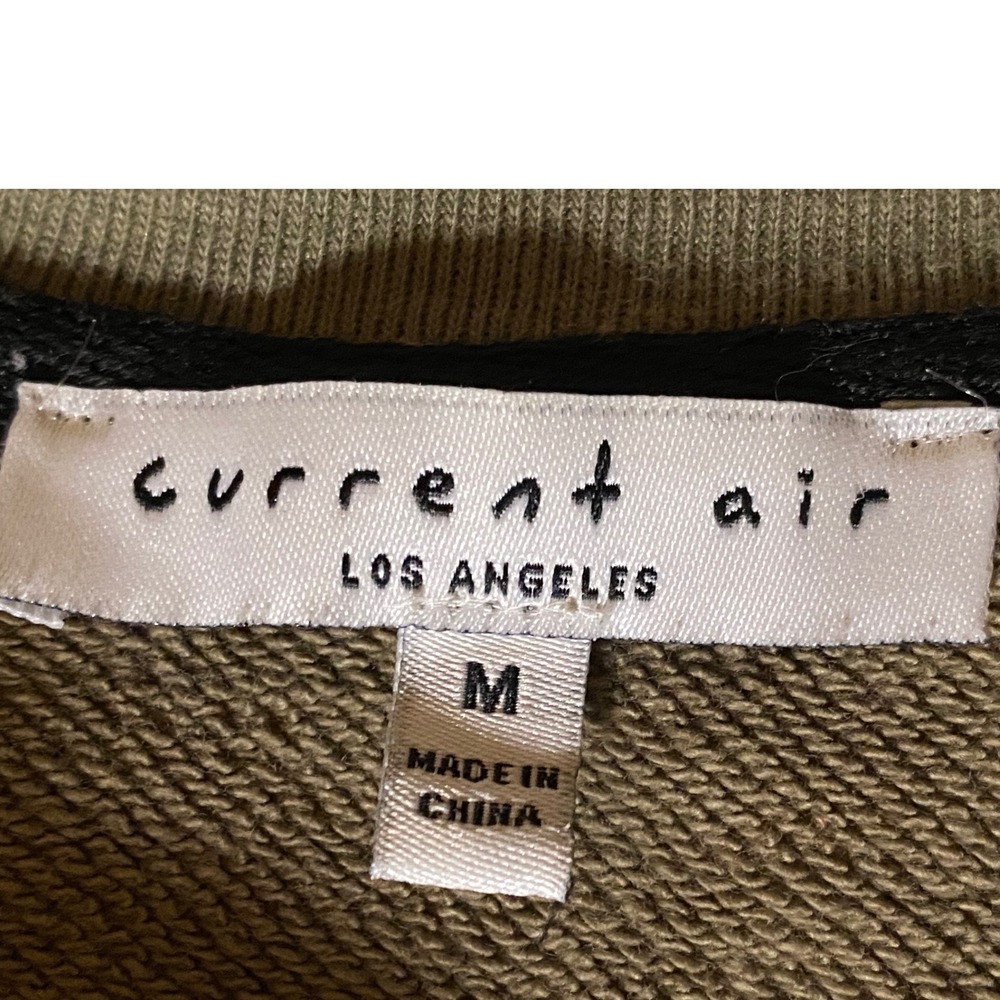 Current Air Women's Olive Green Crew Neck Gathered Sleeve soft Sweatshirt Medium - Picture 2 of 4